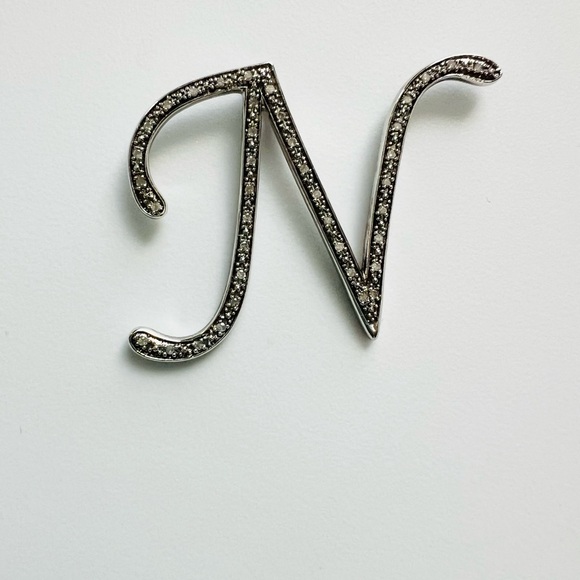 ❤️GENUINE DIAMOND/STERLING SILVER “N” INITIAL PENDANT - Picture 1 of 5